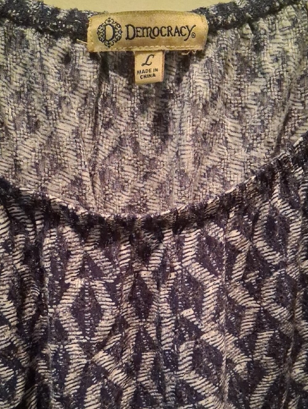 Democracy Blue Patterned Blouse with Orange Trim - Picture 2 of 9